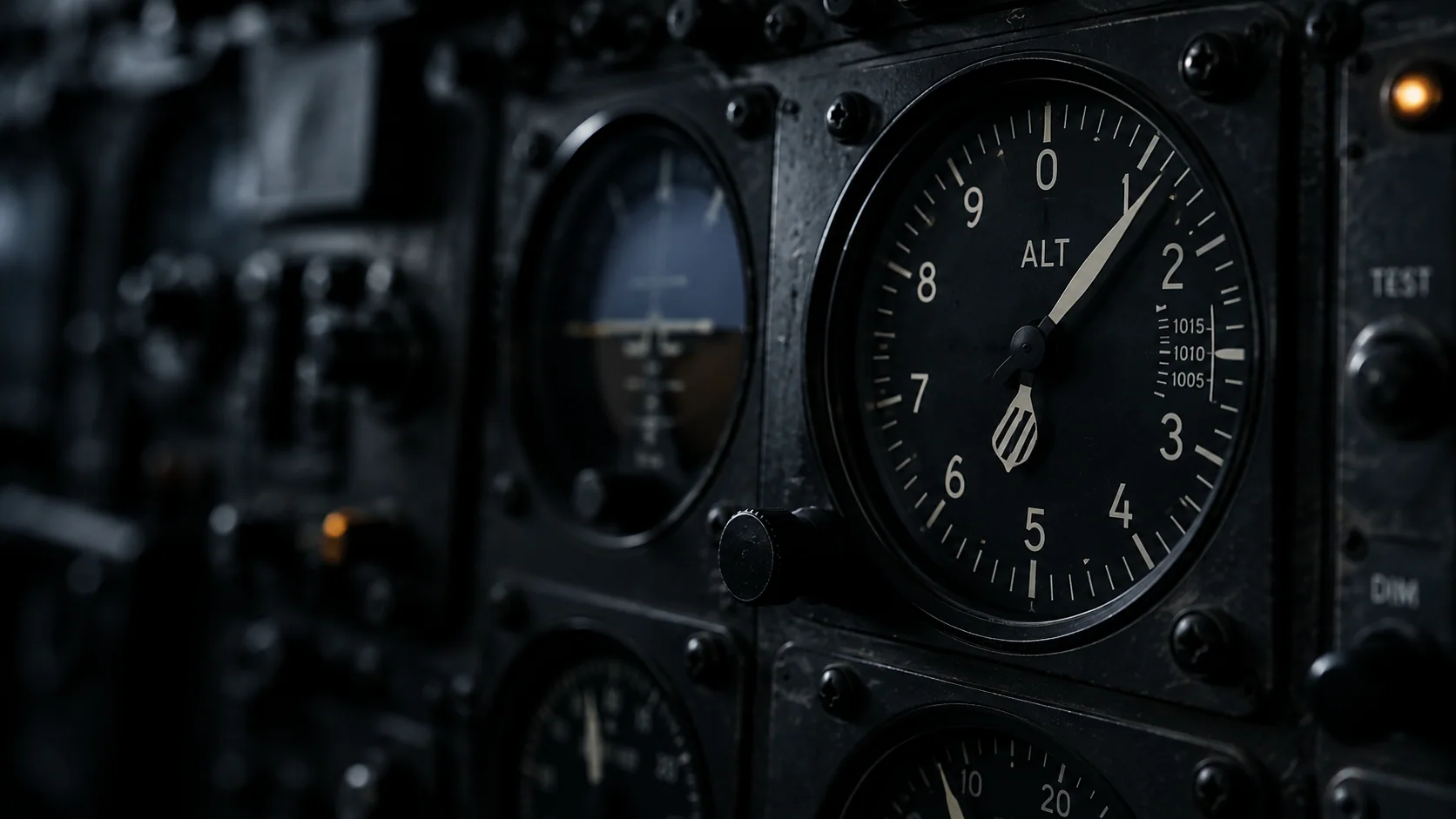 Instrumento de voo analógico em painel de aeronave